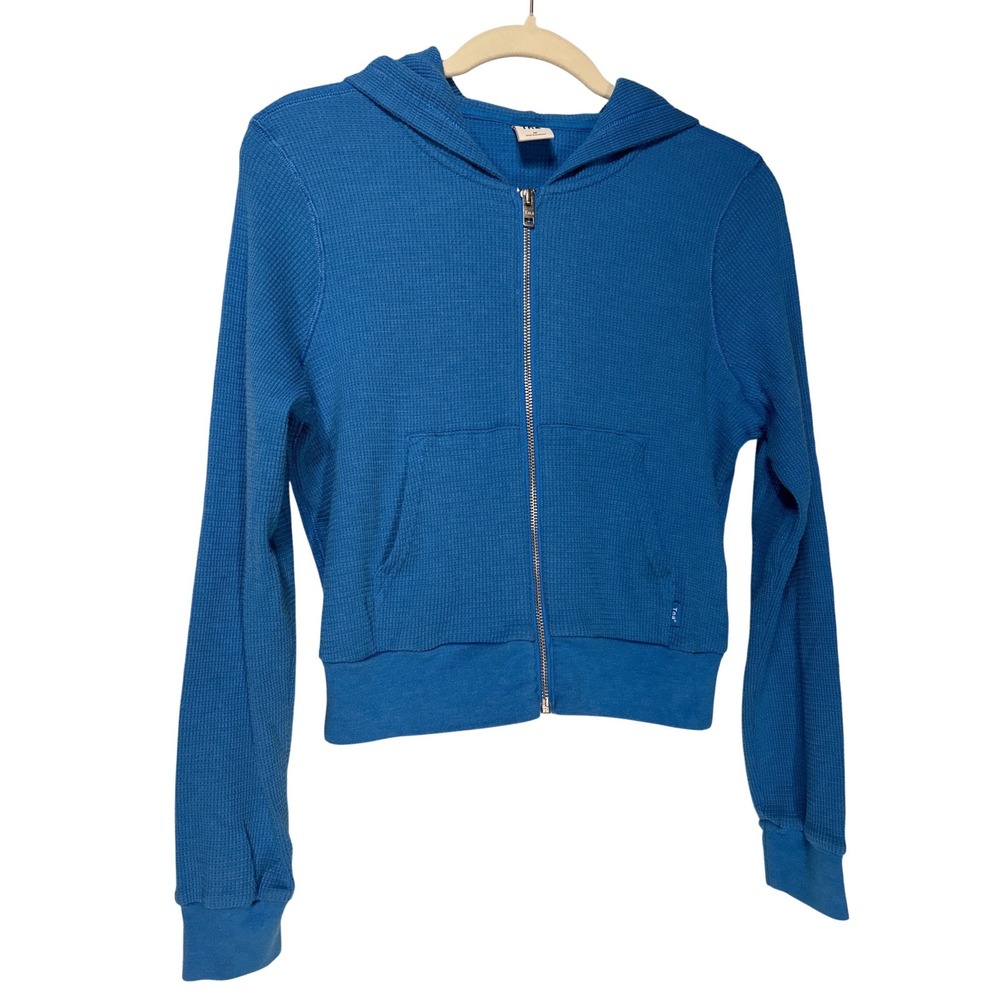 Tna Aritzia Waffle Knit Zip Up Hoodie Blue Thermal Long Sleeve Women Medium